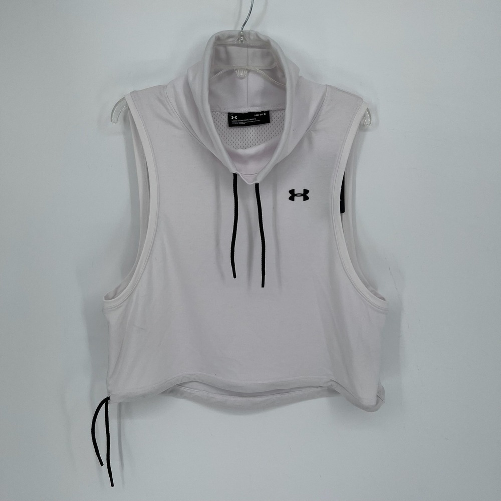 Under Armour NWT Women's White Sleeveless Cowl Neck Cropped Hoodie Size Large